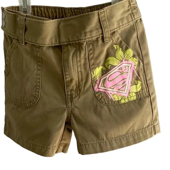 H&M DC Comics Supergirl Khaki Shorts Size 3-4 - Picture 1 of 6